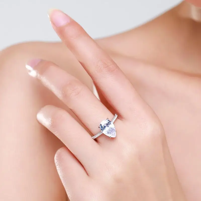 Apexelle Brand Luxury Jewelry 925 Sterling Silver Rings Water Drop Shape Sparkling Clear Zircon Ring Trendy Jewelry