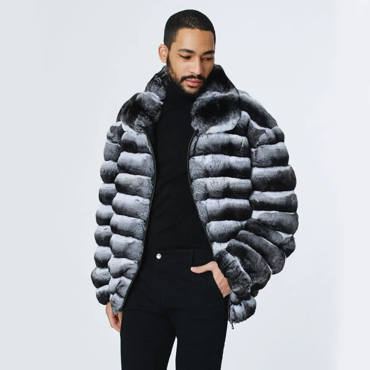 Blouson aviateur en fourrure de lapin Rex véritable pour hommes, vêtements d'extérieur optiques, manteau en fourrure de lapin Rex, chinchilla chaud, document en fourrure naturelle, mode hivernale