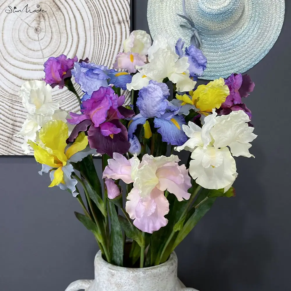 SunMade Luxury Iris with Leaves Silk Artificial Flowers Home Wedding Decoration Garden Decor Flores Artificales Purple Flore