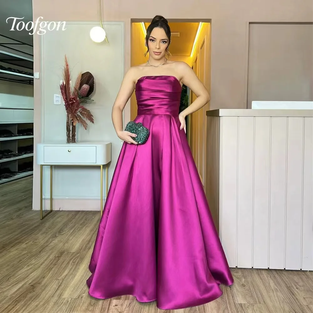 

Toofgon A Line Purple Long Prom Dresses Customized Satin Pleat Women Formal Party Dress Backless Saudi Arabic Evening Gown