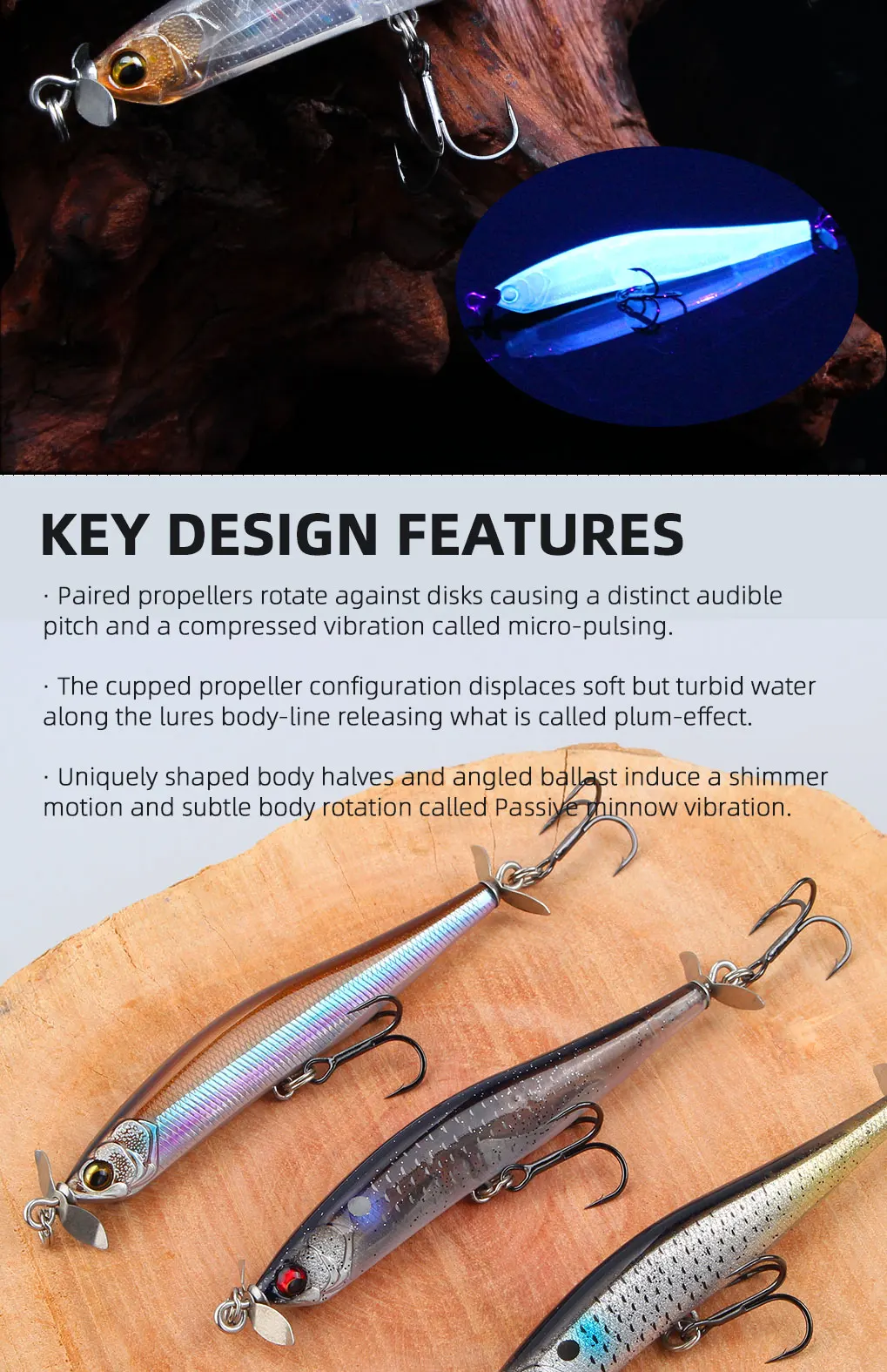 LETOYO Propeller-Stiftköder, sinkender Spinnköder, Swimbait, 80mm, 9,7g, Hecht-Wobbler, künstlicher Bassköder – Detail 4