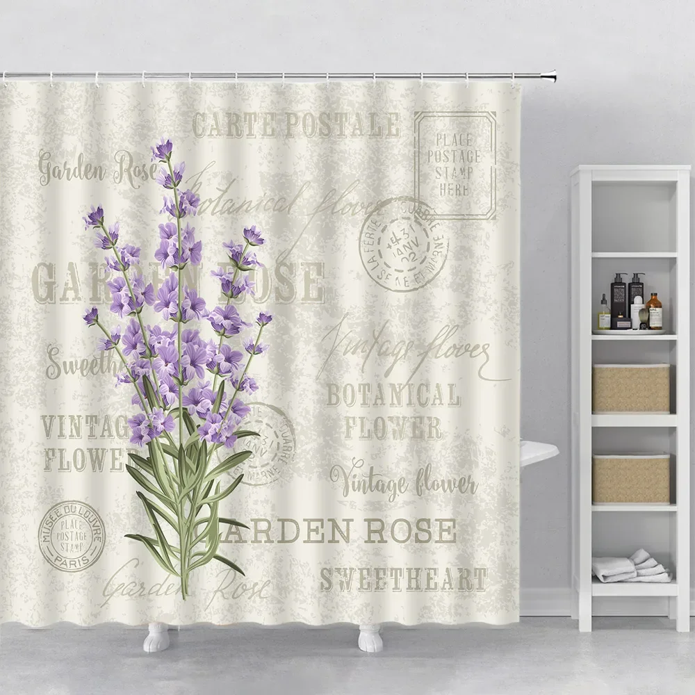 Flower Shower Curtain Set Orchid Teal Rose Plant Floral Leaves Print Bathroom Decor Fabric Bath Curtain Bathtub Accessories Hook