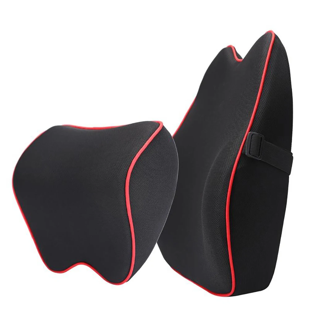 Car Neck Headrest Pillow Memory Cotton Cushion Auto Seat Head Support with Adjustable Elastic Straps Accessories, Red