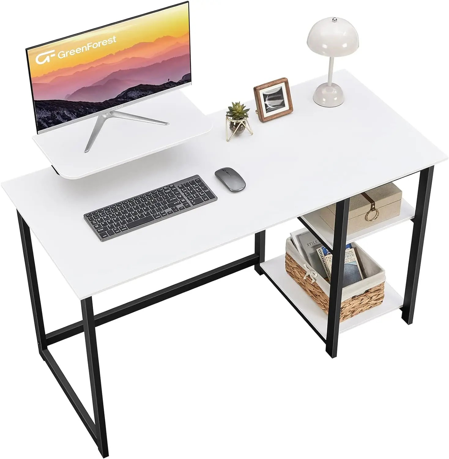 

Computer Desk with Monitor Stand and Reversible Storage Shelves,39 inch Small Home Office Writing Study Desk for Small Spaces