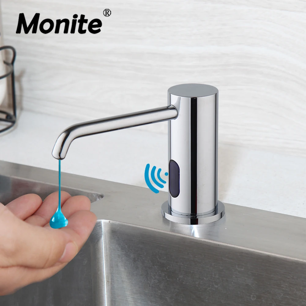 

Monite Chrome Polished Automatic Soap Dispenser Touchless Sensor Hand Sanitizer Big Shampoo Detergent Dispenser 500ml