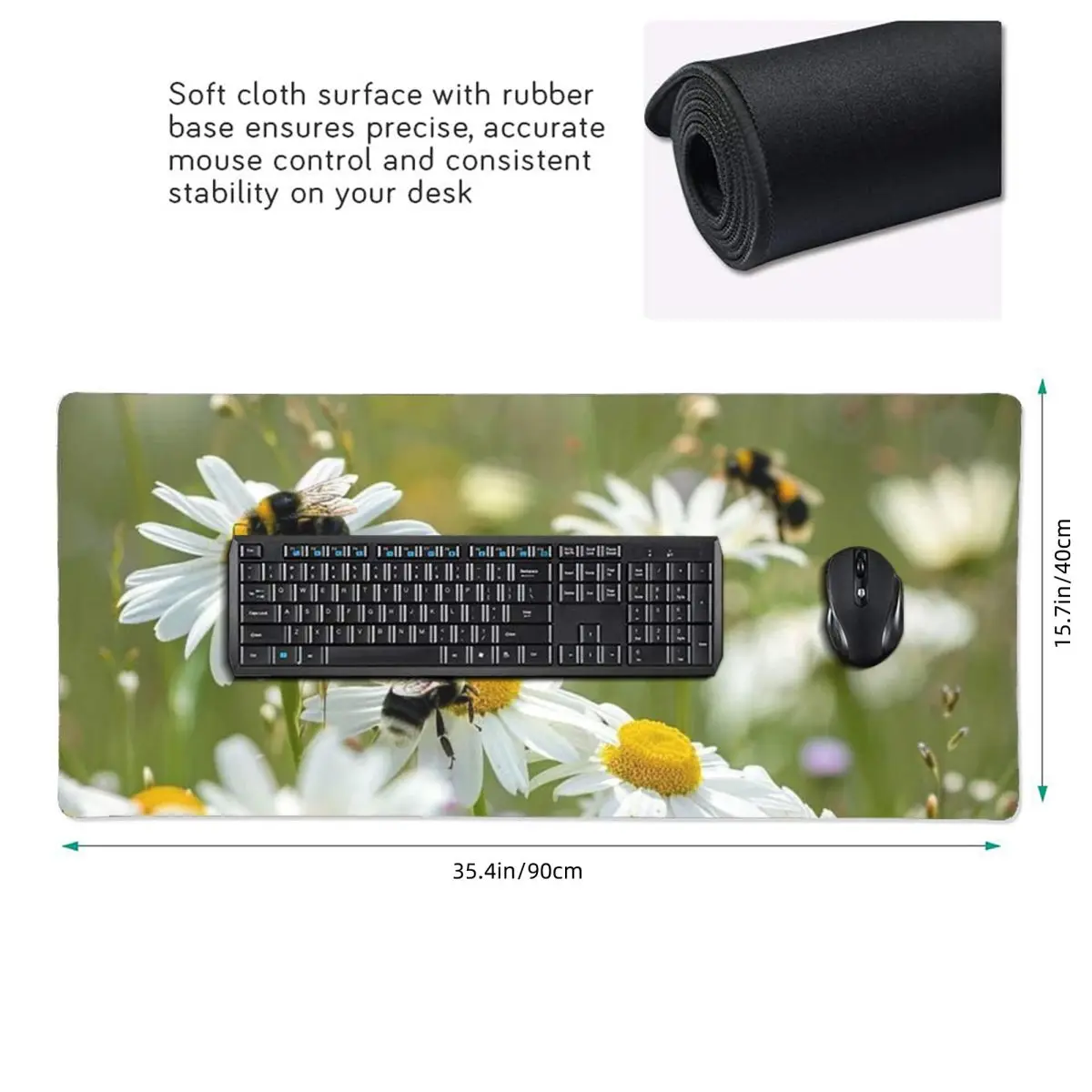 Realistic Daisy And Bee Pattern Large Mouse Pad Computer Keyboard Mouse Mat Gamer PC Laptop Desk Mat Office Table Mats
