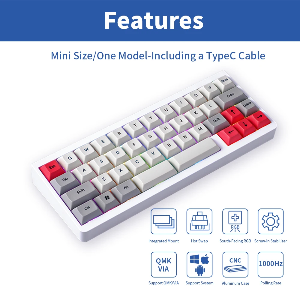 IDOBAO 40% Keyboard Kit Keyboard Caps ID42 Hot Swap Mechanical DIY Kit Type-C Model Aluminum Assembled Keyboard Or Barebone Kit