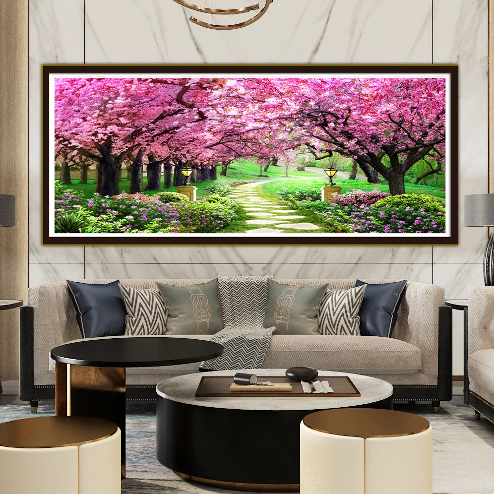 

Sakura Garden Flower Pattern Cross Embroidery Set Handmade - Home Decoration Traditional Chinese Embroidery Art Hanging Painting