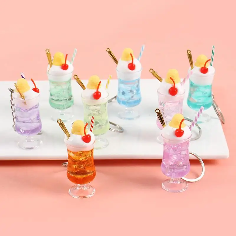 Mini-Simulations-Getränkebecher-Schlüsselanhänger, Fake-Saft-Eiscreme-Modell, Hängeornament, Taschenanhänger, Dekoration, Autoschlüsselhalter – Detail 1
