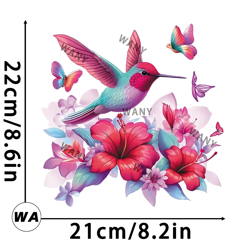 Kolibries En Mooie Bloemen Ijzeren Patch Dtf Transfers Klaar Om Warmte-Overdracht Afdrukken Op Kleding Ijzer Op Transfer