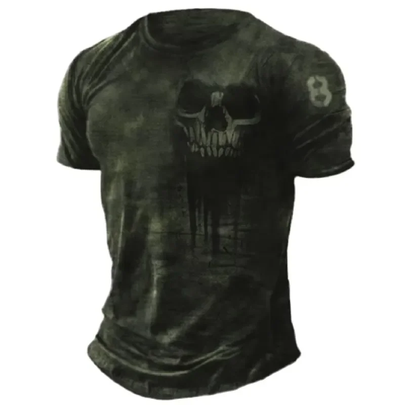 2026 Men's Summer Short Sleeve O-Neck T-Shirt with 3D Vintage Horror Skull Graphic for Hip Hop Rock and Streetwear Styles