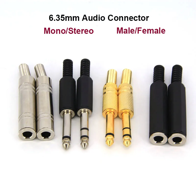 Audio mono stereo Metal 6.35mm 6.5  male female solder 2 3 pole 1/4 