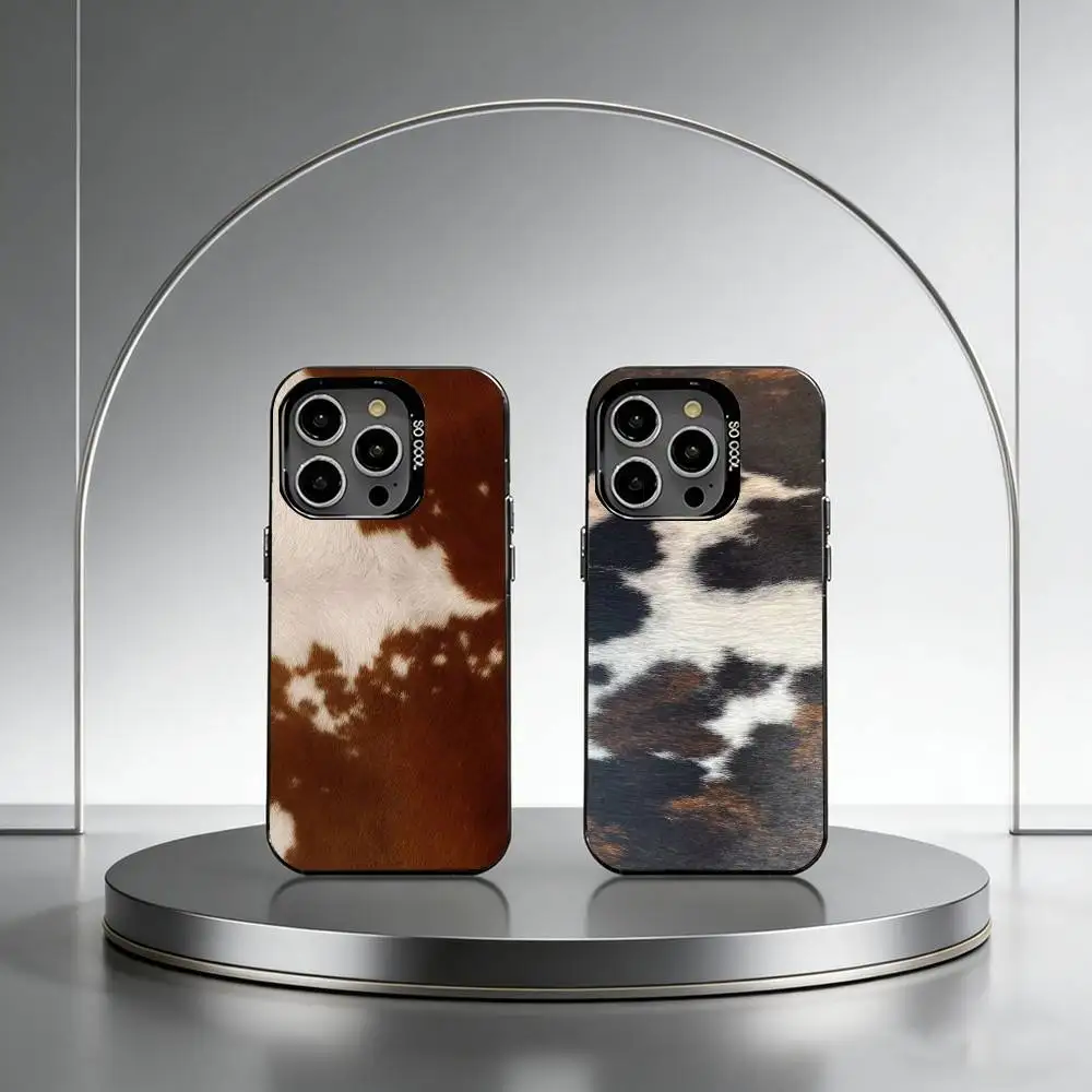 

Brown White Cow Phone Case For iPhone 17,16,15,14,13,12,11 Plus,Pro Max,XS,Colorful Silver Phone case Funda Cover