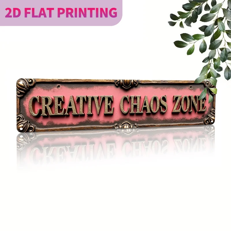 

1pc Vintage Novelty Signboard "CREATIVE CHAOS ZONE" Wall Logo Metal Plaque - 39.88 cm x 10.03 cm - European and American Style W