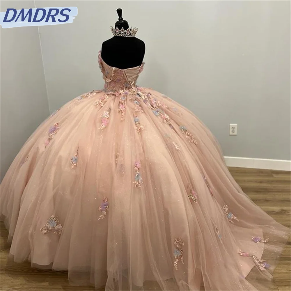 Vestido Quinceanera sem o ombro cristal, querida encantadora, miçangas princesa, vestido de festa, elegante Appliqué 3D, 16 anos