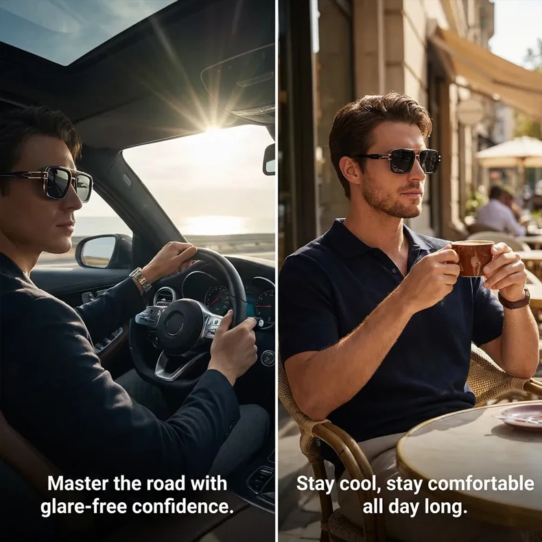 Übergroße Steampunk Quadratische Sonnenbrille für Herren, Luxusmarke 2026, Vintage Outdoor-Fahrsonnenbrille, Trendige Doppelbrücken-Sonnenbrille – Detail 2