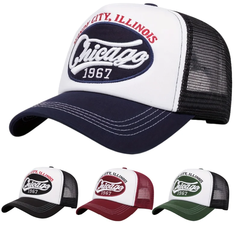 Chicago 1967 Baseballkappe mit Buchstabenstickerei, leichte, atmungsaktive Trucker-Mütze, tägliche Outdoor-Sonnenmütze für Männer und Frauen