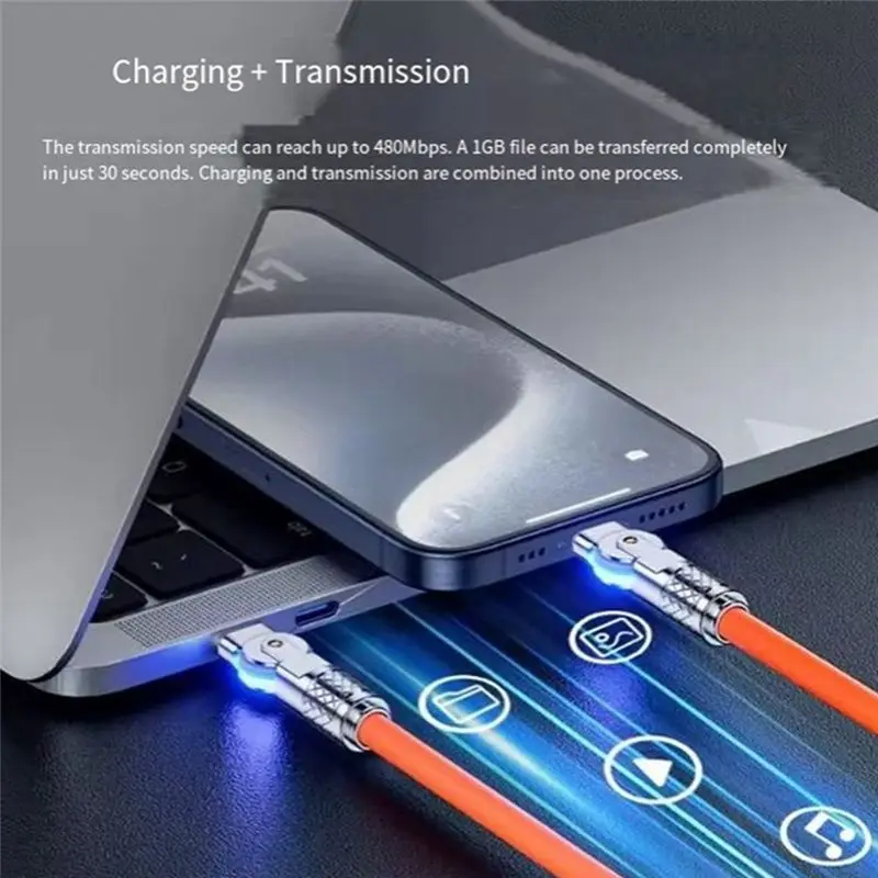 DT21 Type-C to Type-C 180° Swivel Double Elbow Mech Data Cable Fast Charging 240W PD3.1 Data Cable 480Mbps for Laptop Tablet 1m