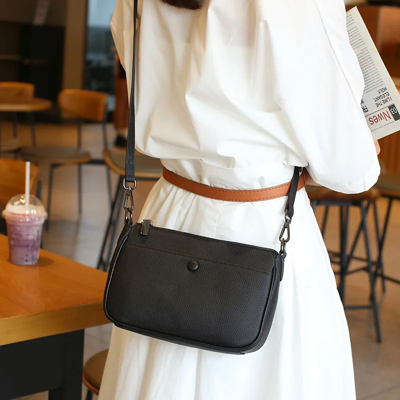 Solid Color Female Genuine Leather Messenger Bags Casual Lady Commute Single Shoulder Bag Classic Women Square Handbag New 2023