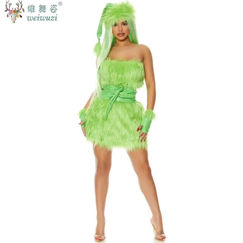 

Halloween Green Haired Monster Costume Christmas Party Adult Costume Cosplay Funny Hairy Grinch Uniform Horror Monster Costume