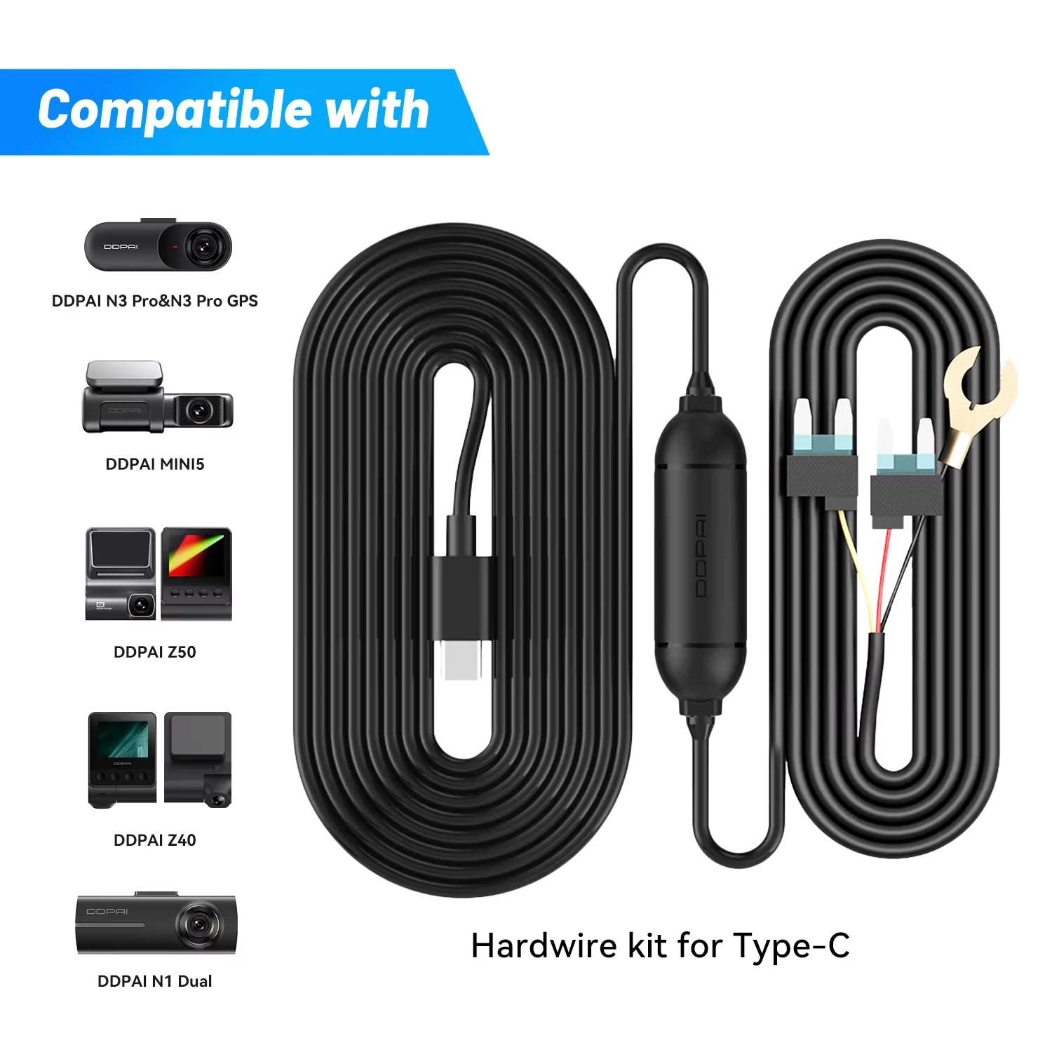 DDPAI Dashcam Hardwire Kit voor 24H parkeermonitor Compatibel met Z60/Z60 Pro/MINI2X/Z50 Pro/A400
