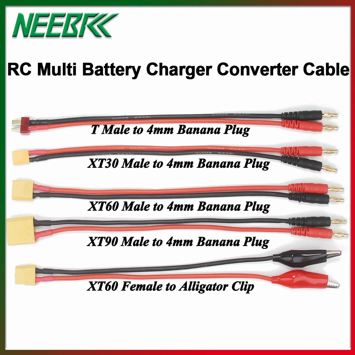 

RC Multi Battery Charger Adapter Converter Cable T/XT30/XT60/XT90 4.0mm Banana Alligator Clips Plug for IMAX B6 B6AC Model Car
