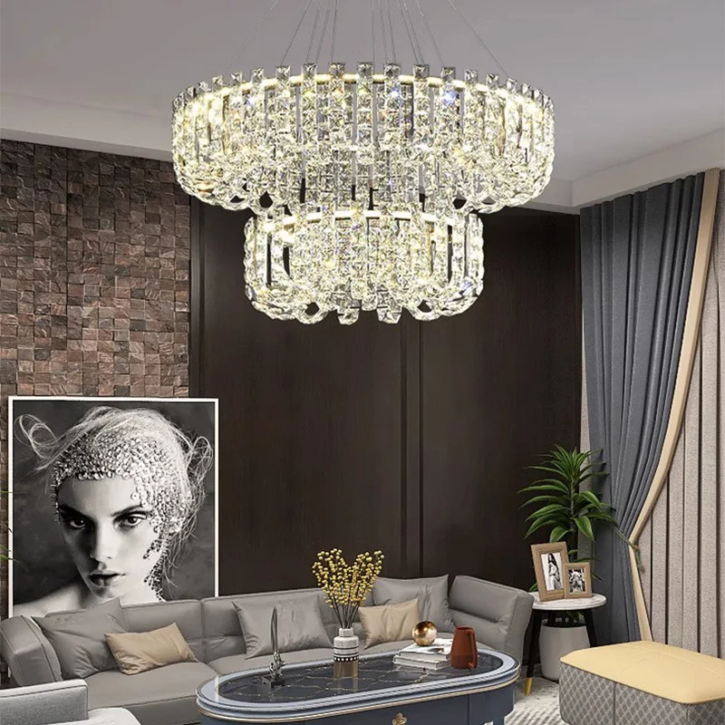 

Nordic Luxury Bedroom LED Crystal Chandelier Home Chrome Dimmable Pendant Light for Villa Attic Living Room Dining Room Lighting