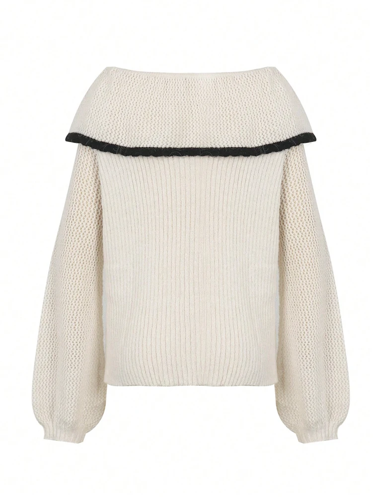 2025 Autumn/Winter New Arrivals Pre-Fall Colour-Block Peter Pan Collar Bow-Tie Pullover Lightweight Long-Sleeved Knitwear