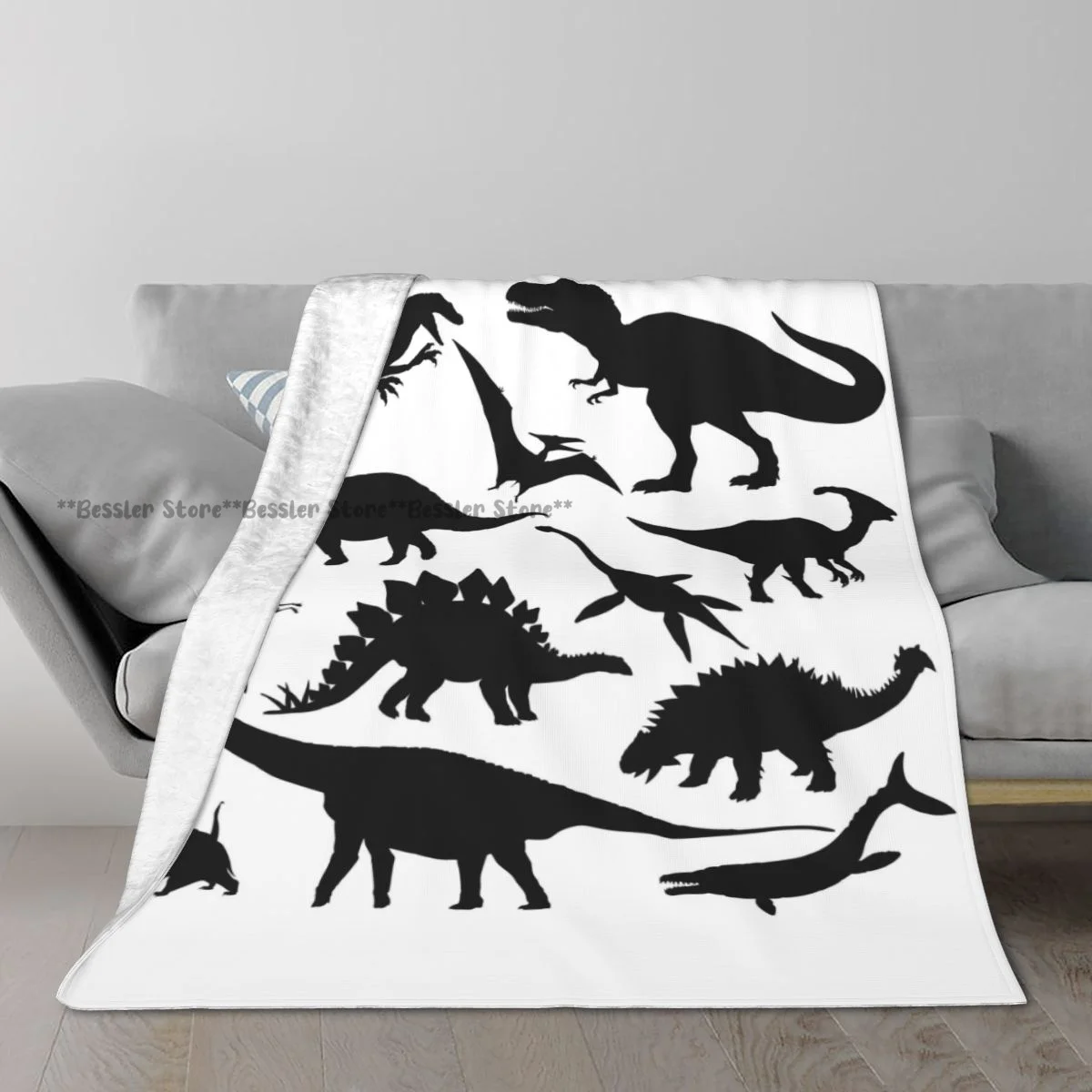 

Soft Warm Flannel Blanket Black Dinosaur Silhouettes Travel Portable Thin Bed Sofa Blanket