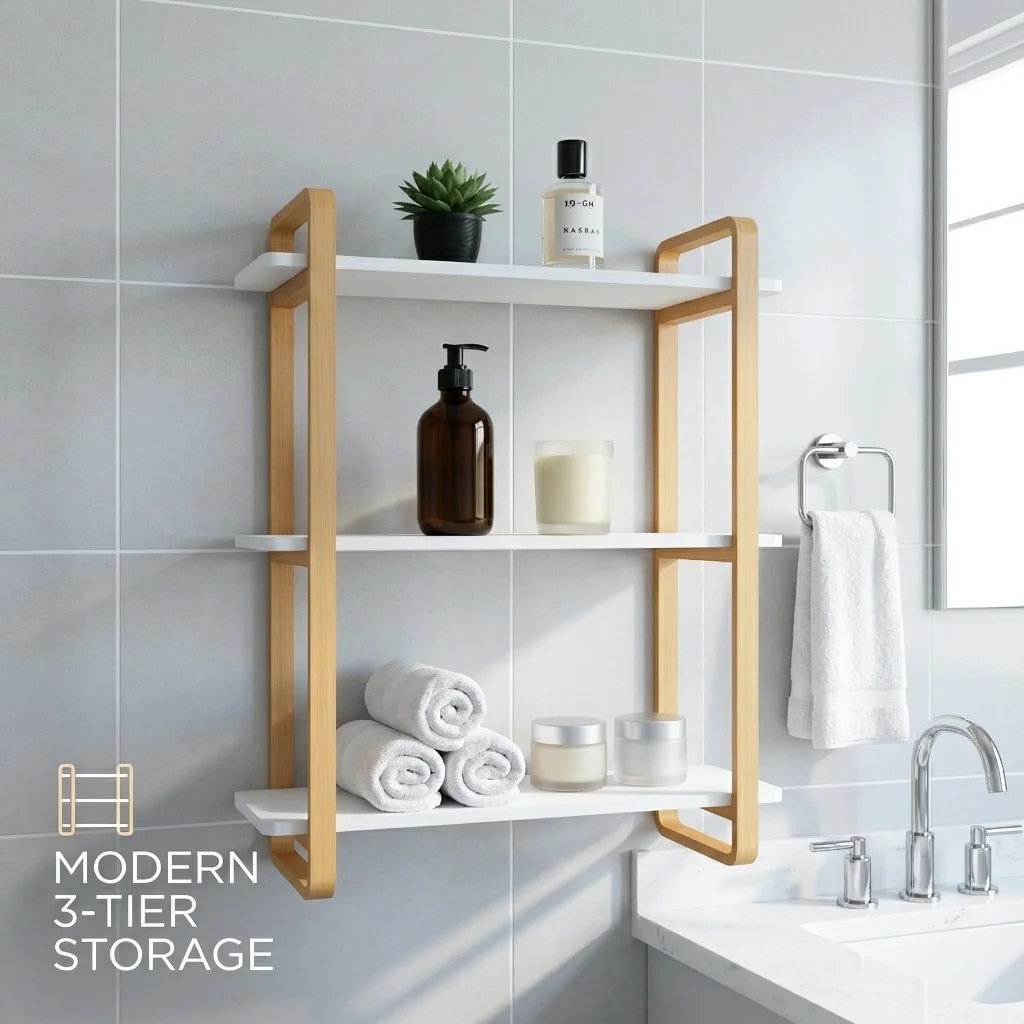 

3-Tier Wood Wall Mounted Shelf, Modern Floating Shelves for Bathroom and Kitchen, Decorative Storage Display Rack, Floating Bookshelf for Bedroom Living Room and Office