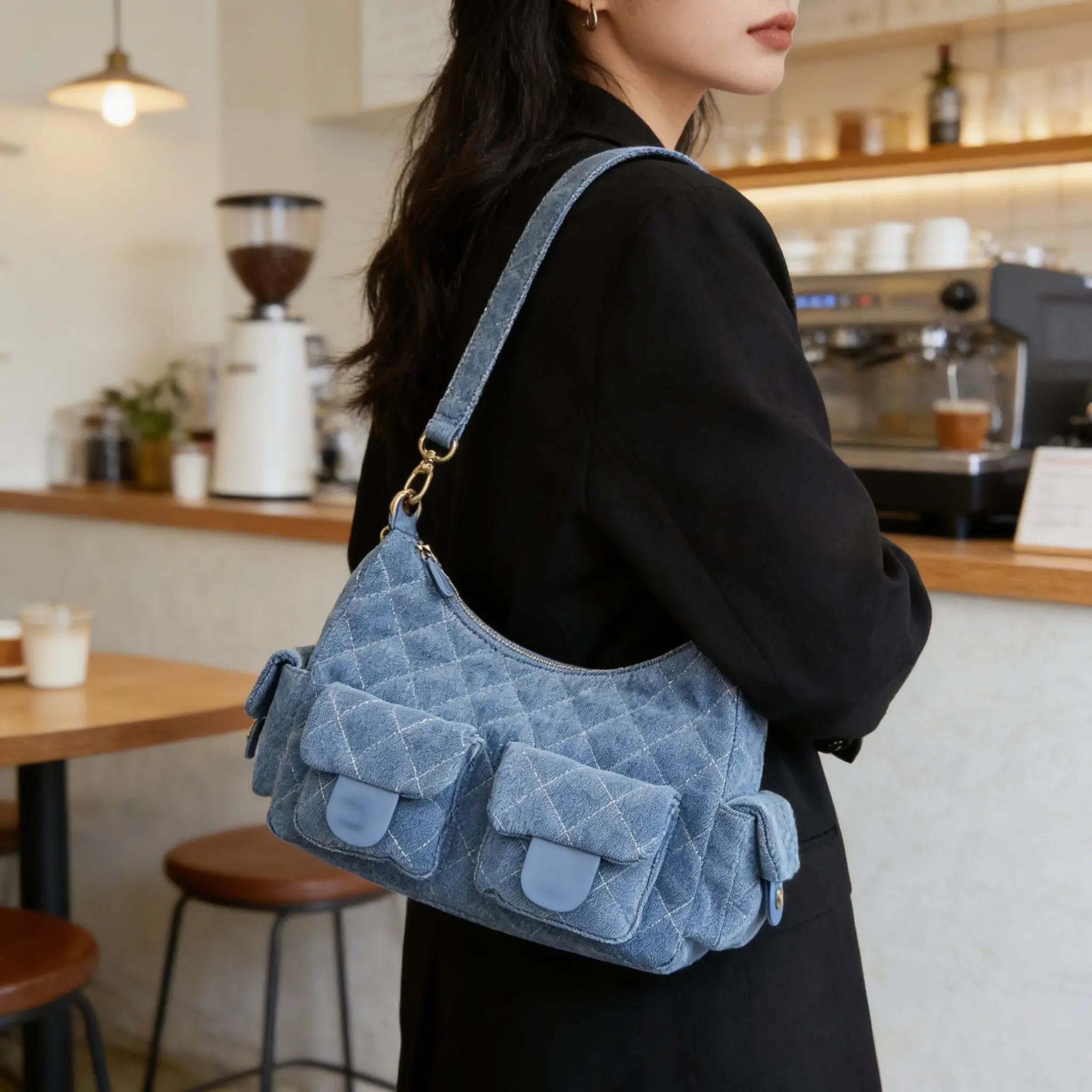 

Fashion Denim Shoulder Bag Flap Pocket Women's Shoulder Luxury Handbag Crossbody Denim Handbag