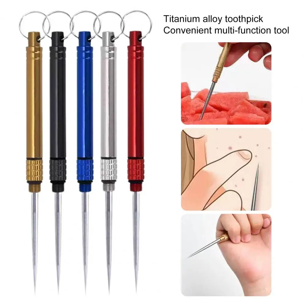 

Toothpick Detachable Anti-blocking Teeth Hanging Keychain Fruit Pick Titanium Dental Pick Camping Tool Outdoor Supply Oral Care