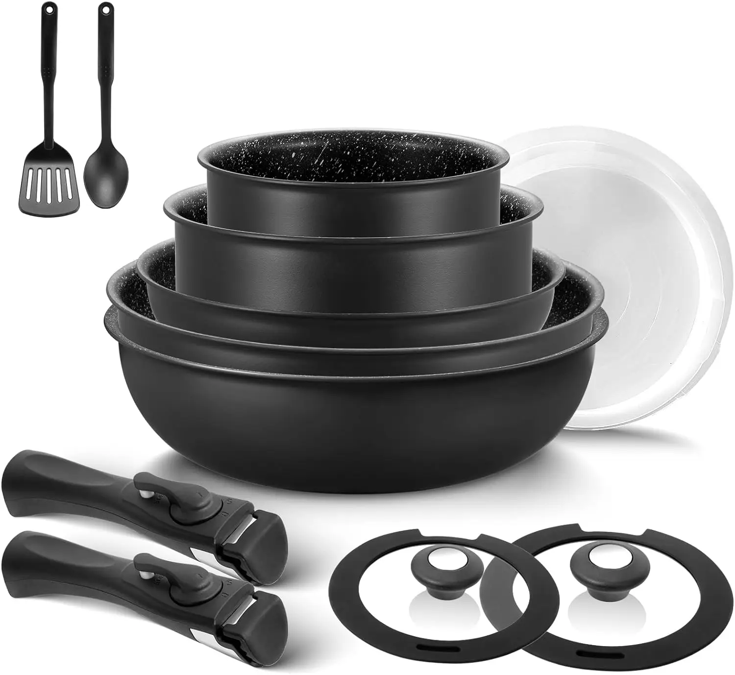 

Induction Cookware Set 13 Pieces, Nonstick Pots and Pans Set with Removable Handles, for All Hobs, Stackable Design, Dishwasher/