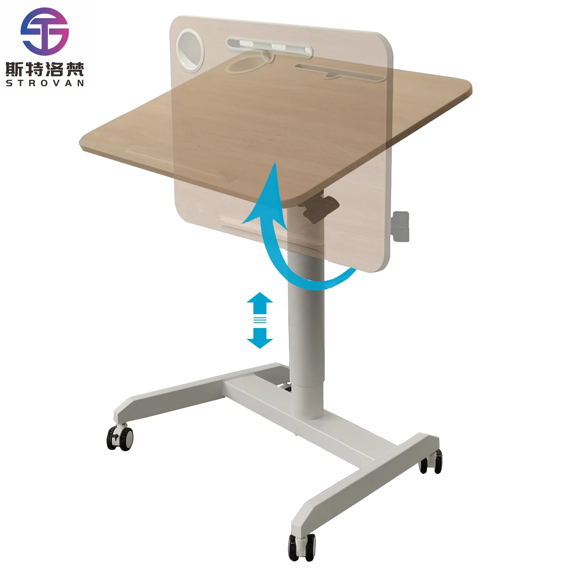 

Modern Living Room Adjustable Height Sofa Side Office Desk with Folding Desktop and Space-Saving Design