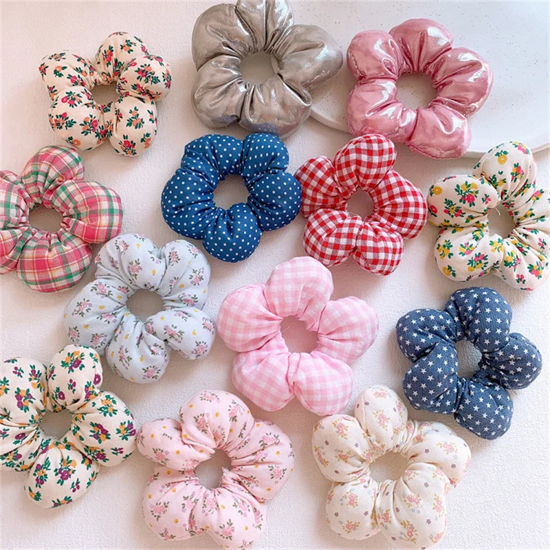

2025 Super Cute Flower Scrunchies Children Girl Kid Elastic Hair Band Accessories Tie Hair Ring Rope Headdress Headwear Ornament