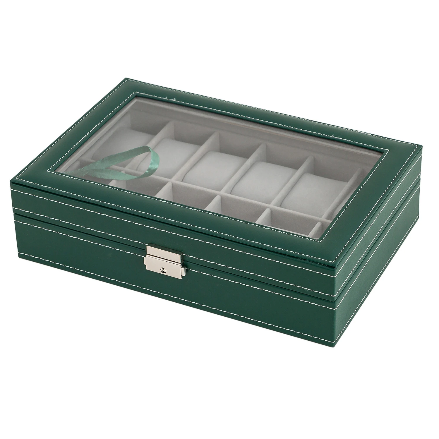 Window Green Leather 6/10/12  Watch Box Case Professional Holder Organizer For Clock Watches Jewelry Boxes Travel Case Display