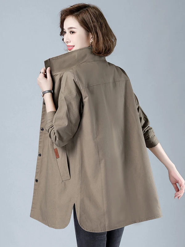 

Sli, осеннее пальто больших размеров для пожилых женщин, модное пальто для мамы, корейское свободное пальто с длинной застежкой-молнией