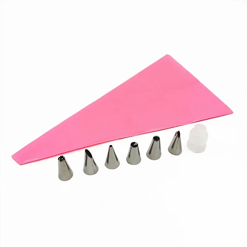 8 PCS/Set Silicone Kitchen Accessories Icing Piping Cream Pastry Bag + 6 Stainless Steel Nozzle Set DIY Cake Decorating Tips Set