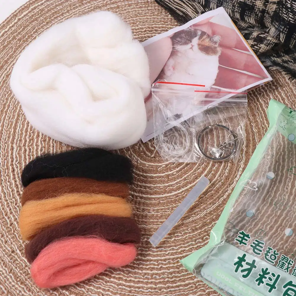 Non-Finished Cat Wool Needle Felting Kit Beginner Friendly Handmade Wool Felt Cat Material Bag Craft Handmade DIY Material Bag