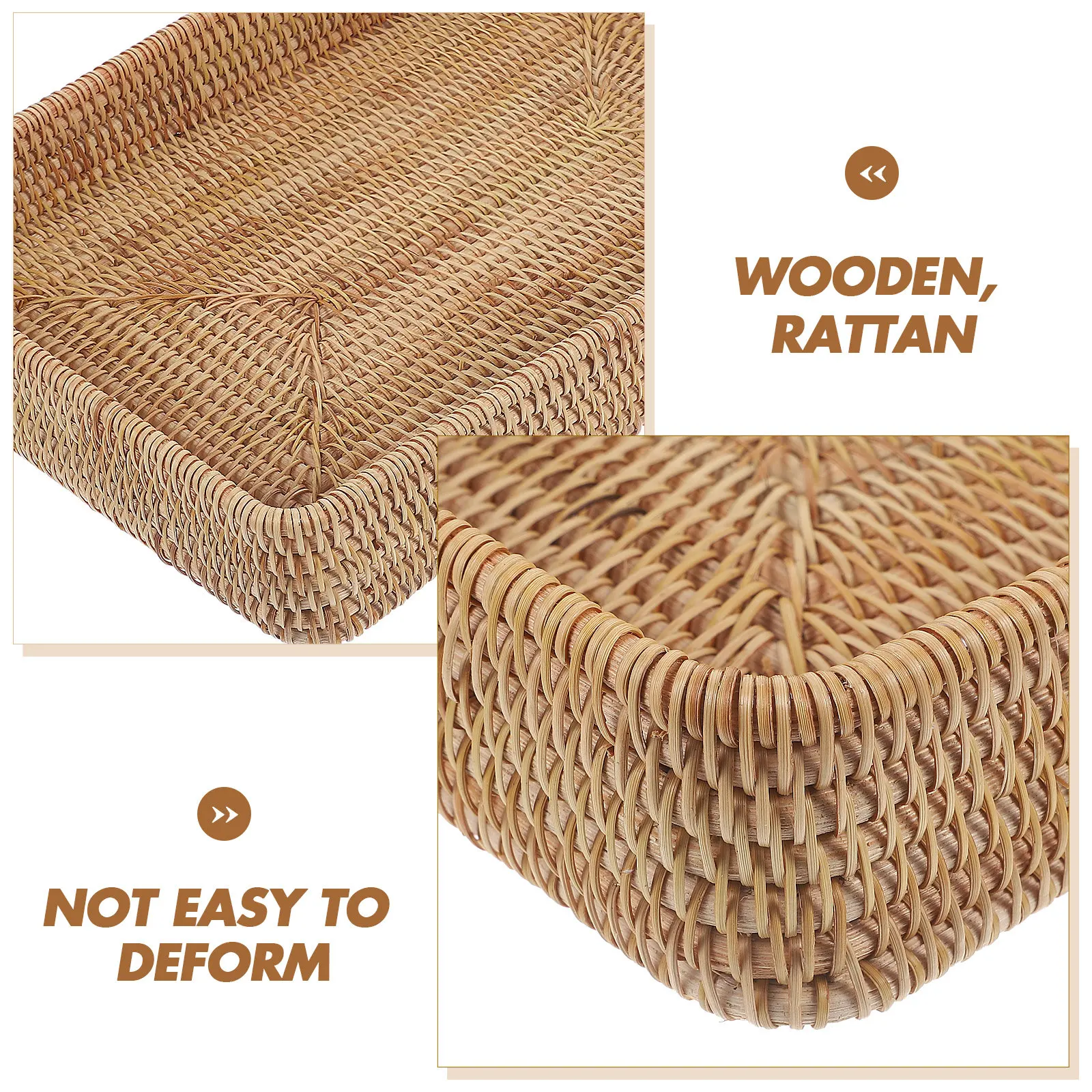 Rectangular Large Rattan Tray Hand Woven Decorative Storage and Serving Tray Boho Style Organizer for Kitchen Bathroom Home