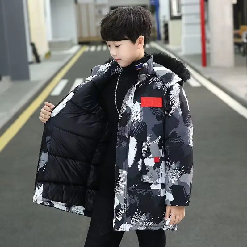 -30 Degrees Boys Down Jackets Winter Warm Outerwear Teens Thicken Windproof Coats Kids Clothing Fashion Long Parkas Boys Jackets