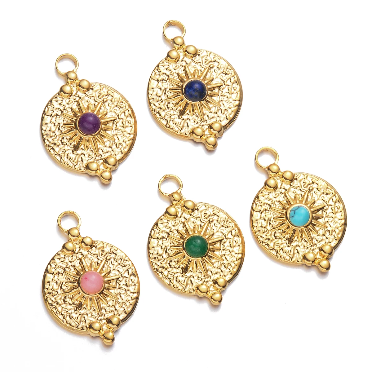 6Pcs/Lot Natural Stone  Sun Flower Gold Stainless Steel Charms Dangle for Women DIY Jewelry Making Findings Supplies Wholesa