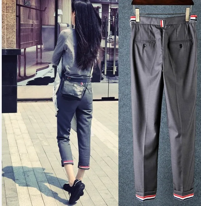 Summer New Casual Slimming mid Waist Korean Style Men Women Couple Pants Polyester Seven Nine Points Long Pants