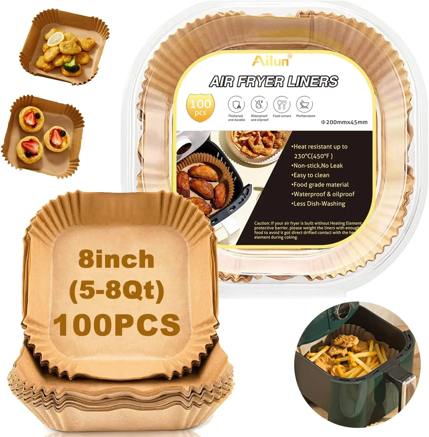 

8 Inch Air Fryer Paper Liners 100PCS Non-Stick Parchment for 5-8 QT Air Fryer Baking Roasting Microwave