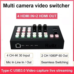 4K 4 Channel HDMI Multi Camera Live Streaming Production Video Mixer Switcher Broadcasting Station Support Video Capture Record