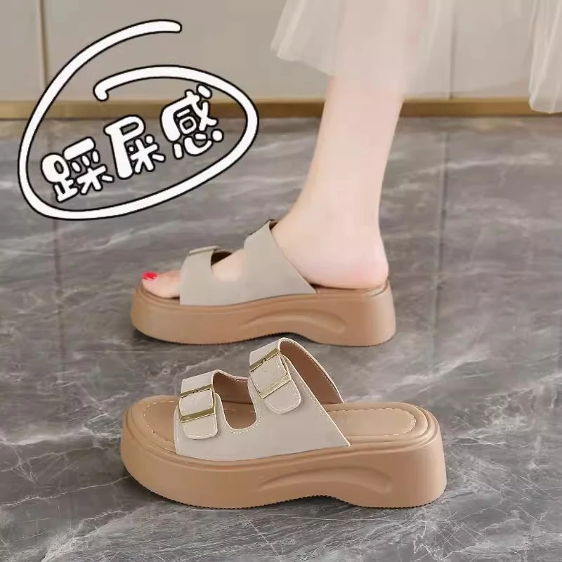 

Women's Casual Slippers Summer Style - Thick-Soled, Premium, Elevating, Belt Buckle Design, Beach Slide Sandals for Outdoor Wear