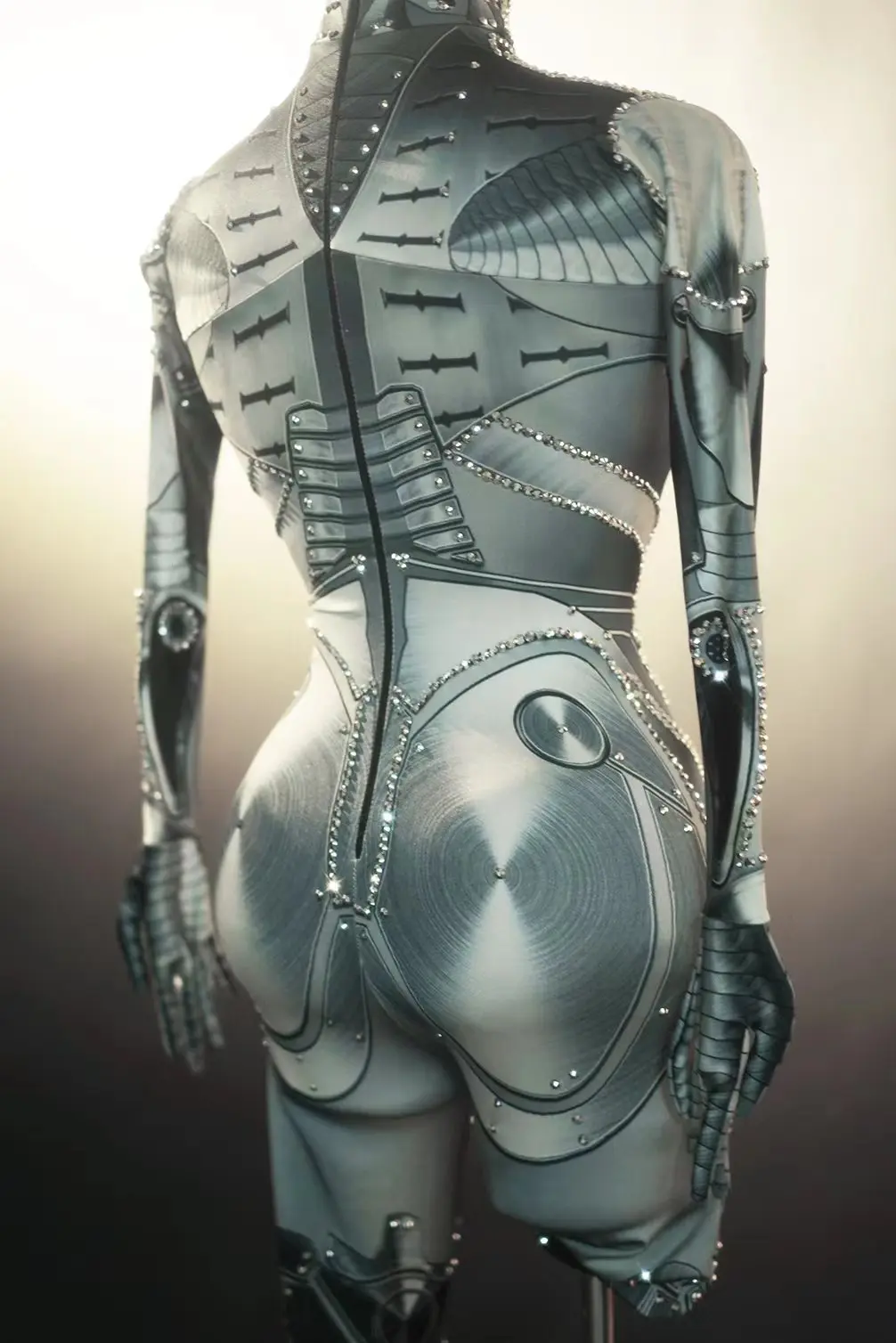 المستقبل الصلب المحارب مرونة زي هالوين زي كرنفال حفلة لامعة الفضة حجر الراين بذلة سحب الملكة ملهى ليلي نادي