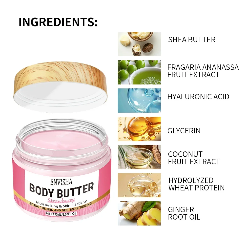 ENVISHA Skin Care Strawberry Body Butter Lotion Cream Whitening Deep Moisturizing Brightening Remove Melanin Elasticity Lifting