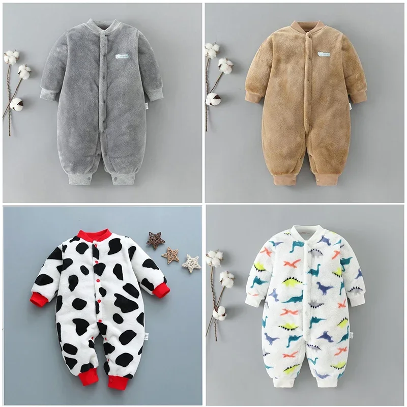 

Winter Baby Warm Clothes Boy Girl Pure Colour Romper Infant Flannel Soft Fleece Newborn Jumpsuit One Piece Toddler Clothing