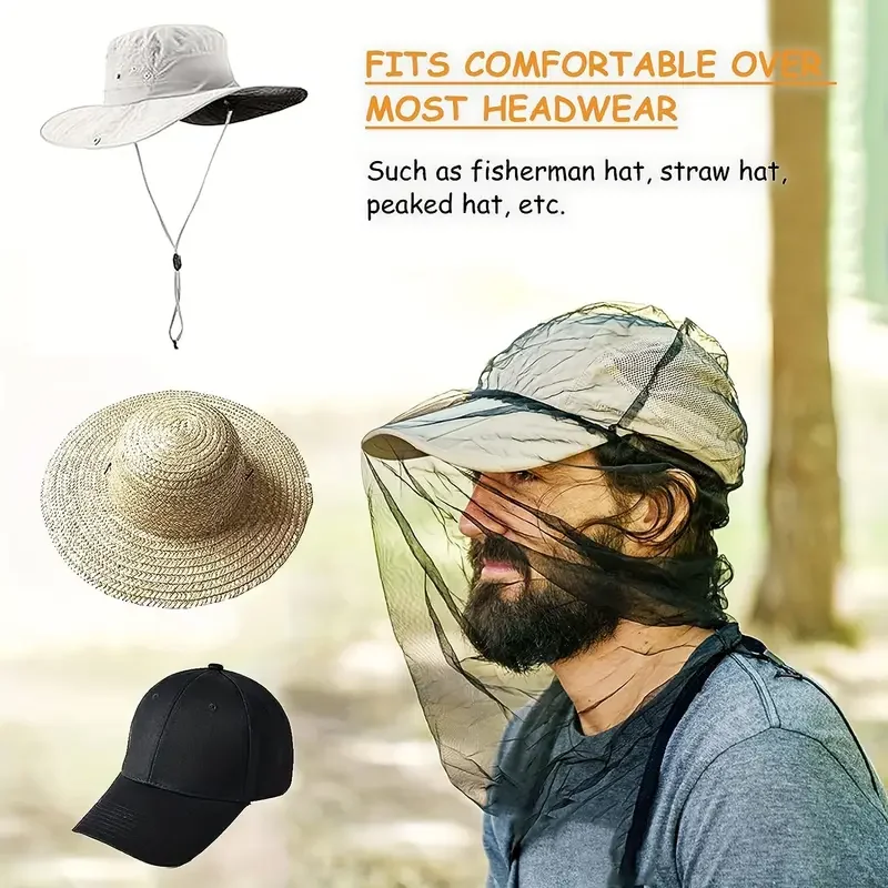 

4pcs Mosquito Net Hat Breathable Nylon Mesh Face & Neck Cover - Adjustable, Sun Protection & Insect Shield for Hiking